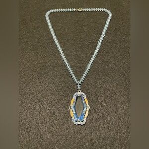 Vintage Blue Glass Crystal Pendant Necklace
